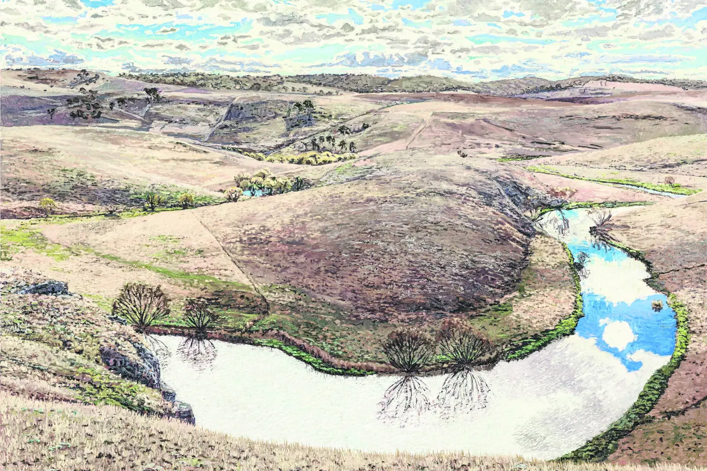 Wynne Prize 2025 finalist, Lucy Culliton \\u2018Cliff Hole, Bottom Bullock\\u2019, oil on canvas, 183.4 x 244 cm \\u00A9 the artist, image \\u00A9 Art Gallery of New South Wales, Diana Panuccio.