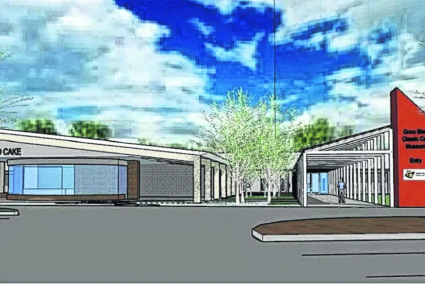 Artist\\'s rendering of the proposed Gnoo Blas motor racing museum.