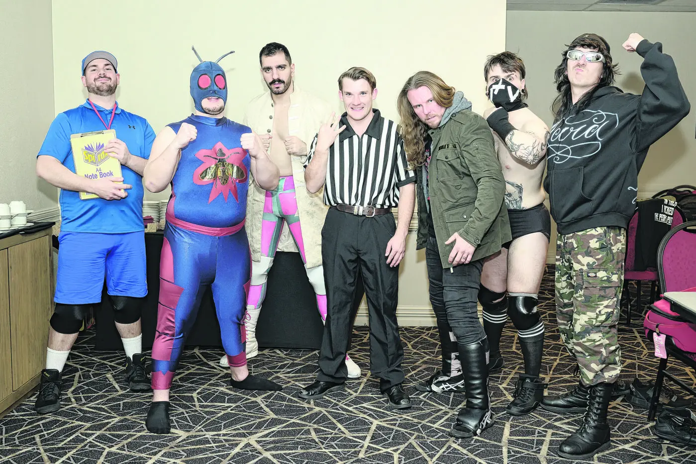 Australian Wrestling Superstars: Big John, Fly Guy, Fabian, Ben the Net, Scott Justice, Vegan Violence, and Nic Jara. \\n