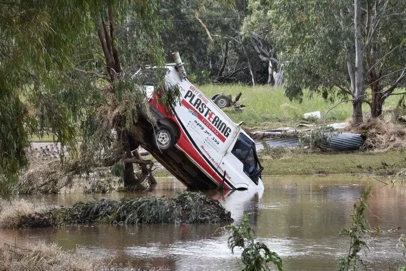 One of the many vehicles swept away during a flash flood in Eugowra in November, 2022. Photo: AAP/Murray McCloskey