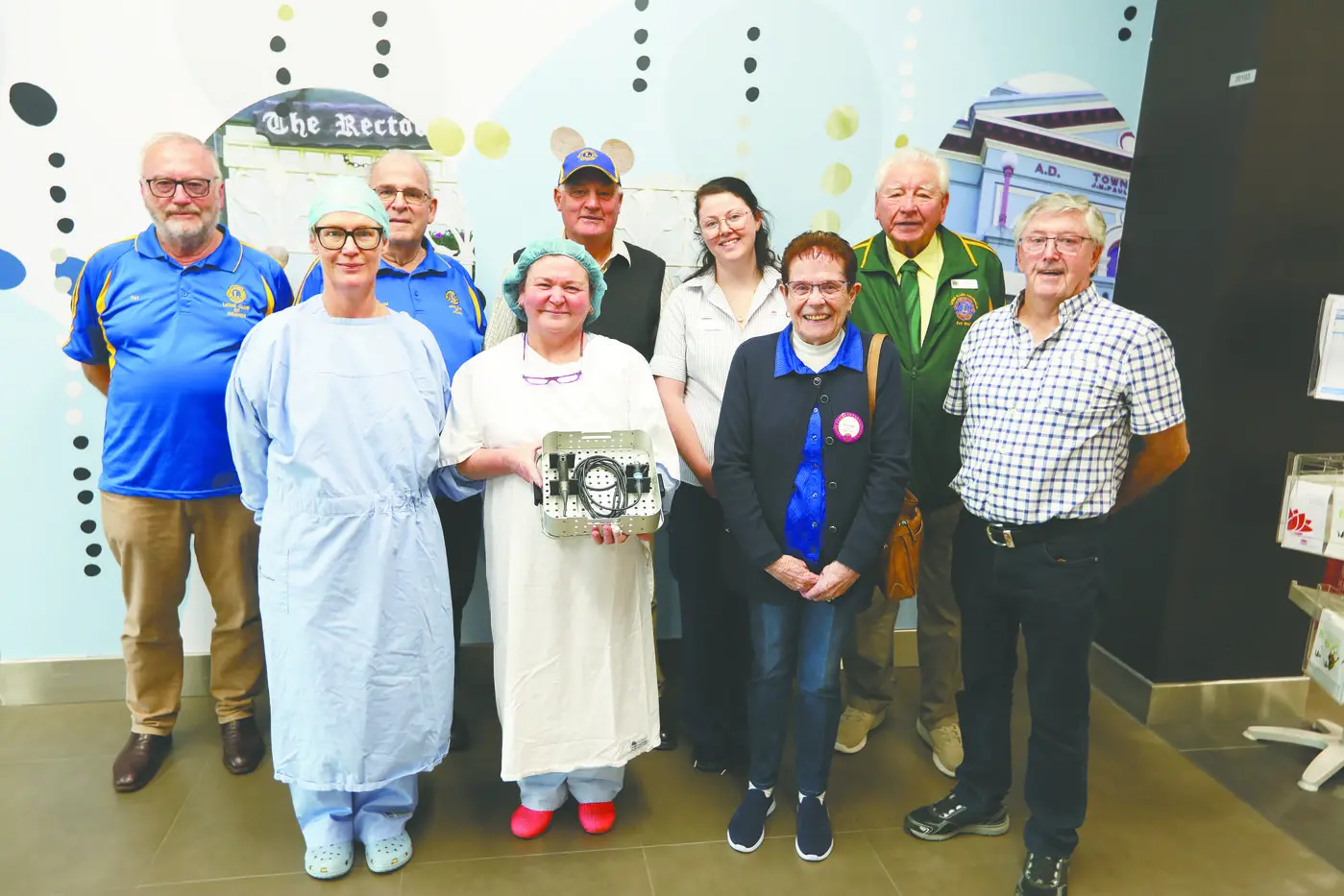 Local Lions making a donation of specialised surgical equipment to the Orange Hospital on Monday: Pat Mullins, Dr Natalie Rainger, Graham Eggleston, Vickie Rapley, Leonard Hughes, Jessica Quayle, Derry Fuge, Gavin Ellis, and Errol McCann.
