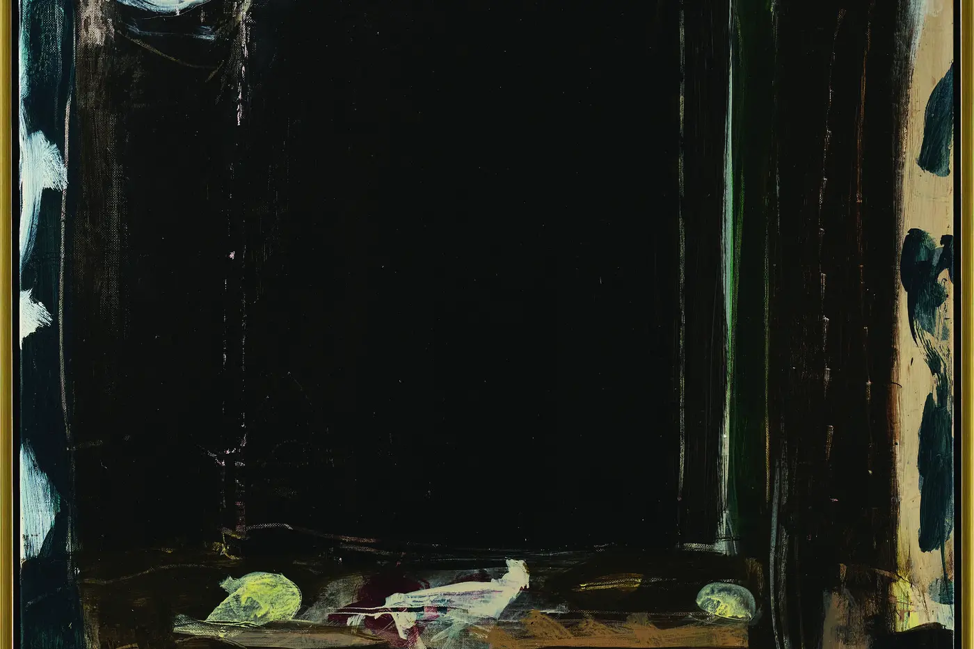 Peter Godwin, Canoe Prow with Hokusai Moon, 2023, tempera emulsion and oil on linen, 76.5 x 76.5cm