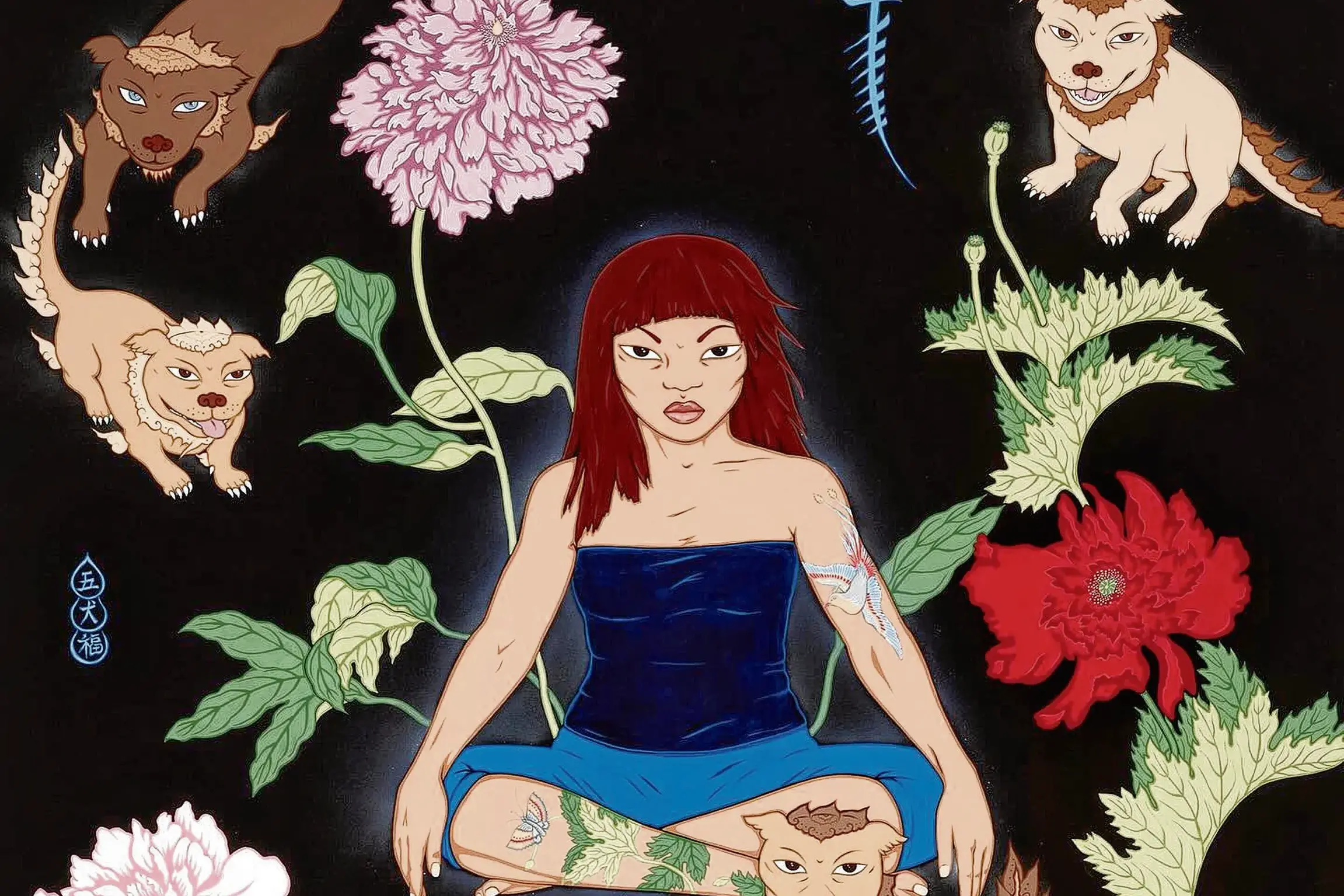 <p> Kate Beynon, \\u2018Five dogs luck\\u2019 2007, acrylic and enamel on canvas, Donated to Orange Regional Gallery through the Australian Government\\u2019s Cultural Gifts Program by Jaeger Art Pty Ltd, 2016.</p>\\n