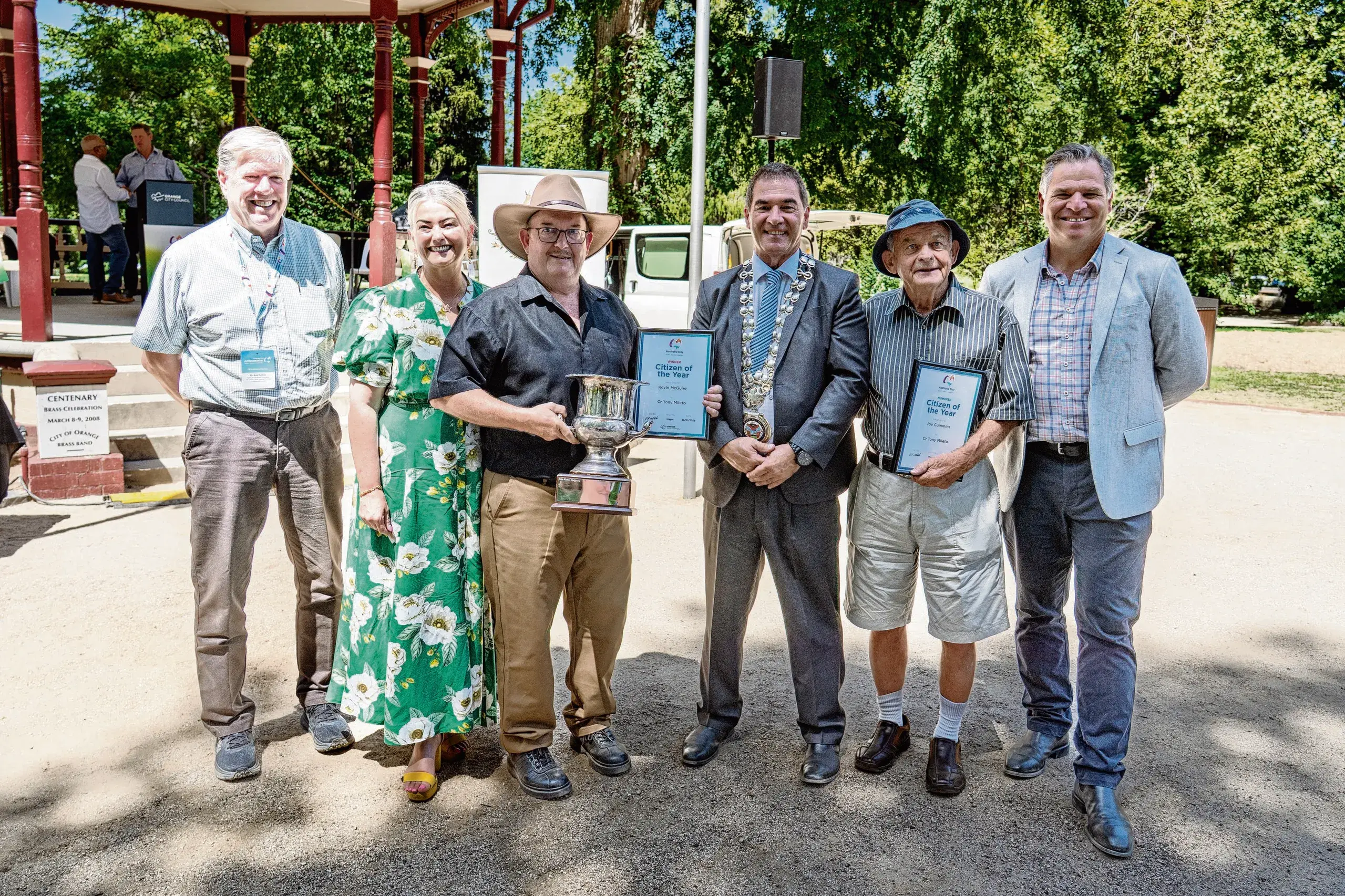 <p>Australia Day Ambassador Bob Turner, Deputy Mayor Tammy Greenhalgh, Citizen of the Year Kevin McGuire, Orange Mayor Tony Mileto, Citizen of the Year nominee Joe Cummins and Member of Orange Phil Donato. Photo: Orange City Life/Henry DeRooy.</p>\\n