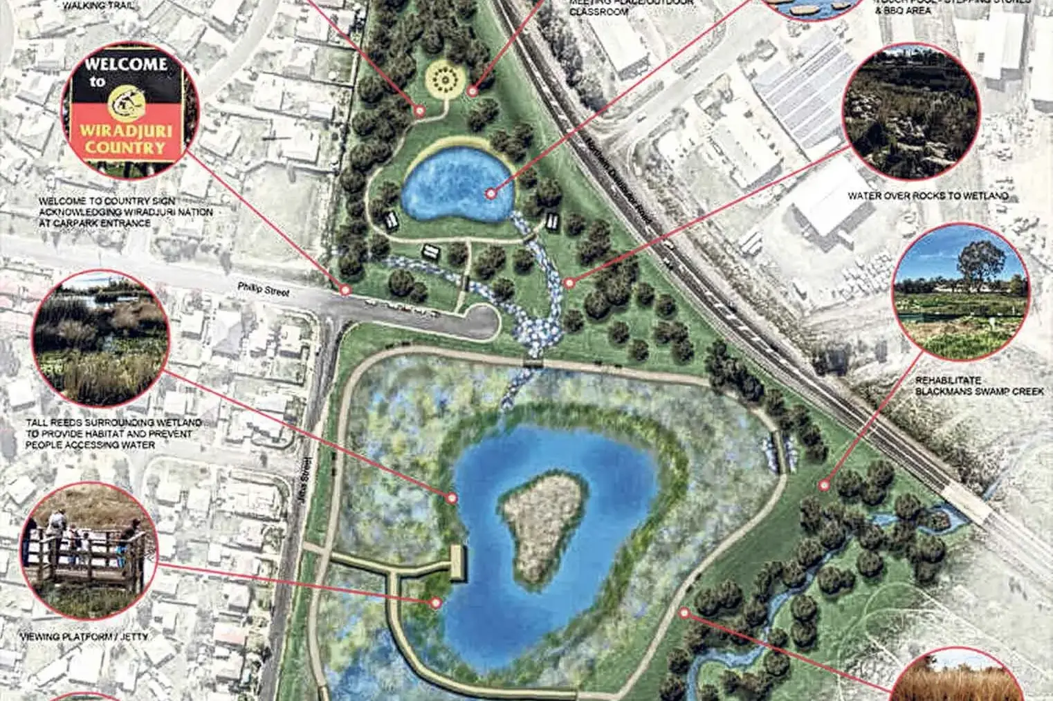 <p>Concept art for the new $10 Million East Orange Harvesting Wetlands, which will contribute 600ML each year to the city\\'s water supply. Image: Supplied.</p>\\n