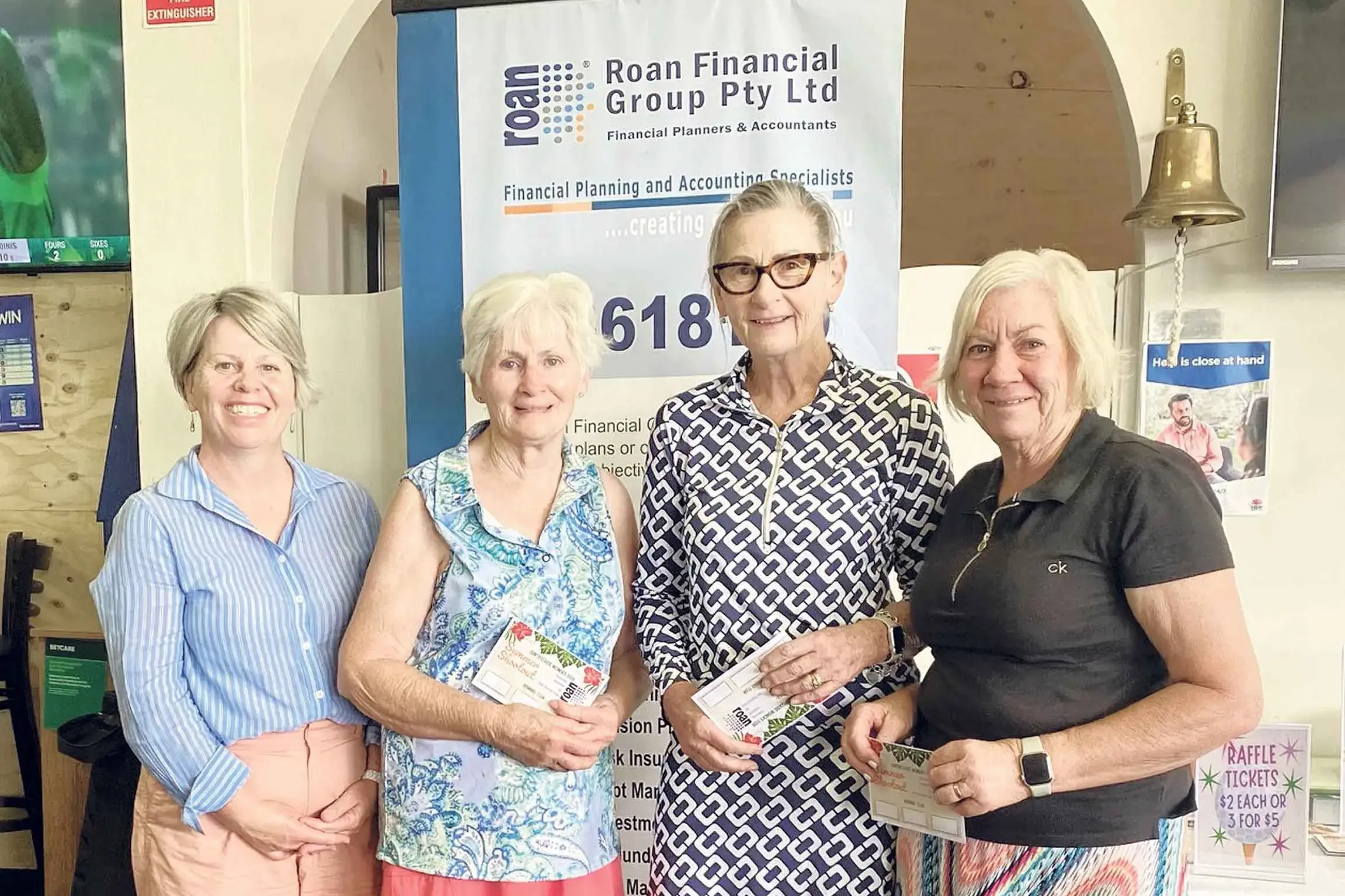 <p>Alison Duffield presenting winners: Sandra Foy, Elizabeth Foy and Helen Neil.</p>\\n
