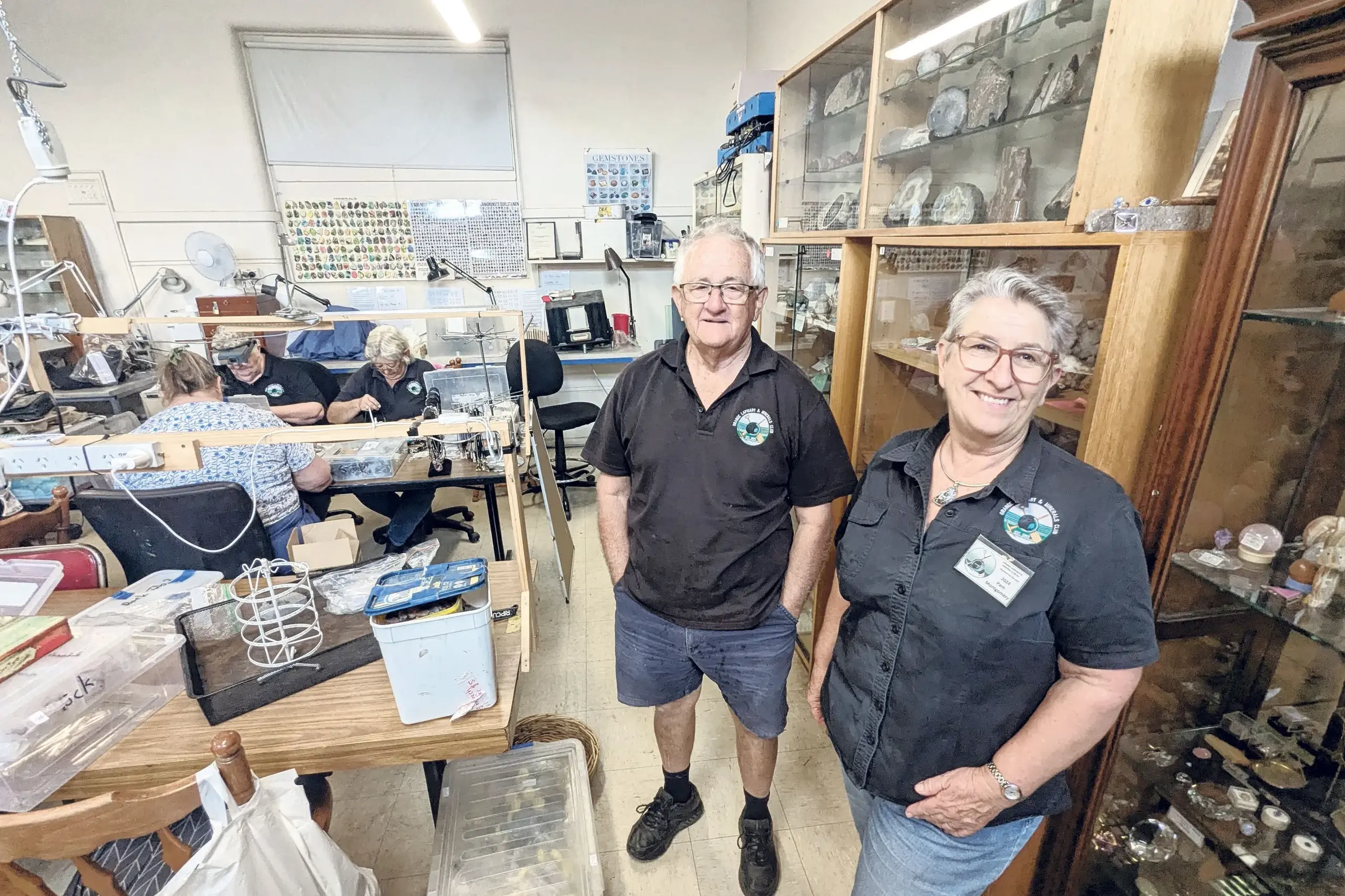 <p>Hugh Juchau\\u00A0and Pam Montgomery of the Orange Lapidary and Mineral Club, founded 61 years ago.</p>\\n