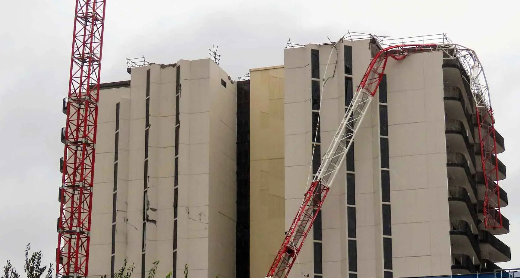 Crane collapses, trees downed as wild weather hits