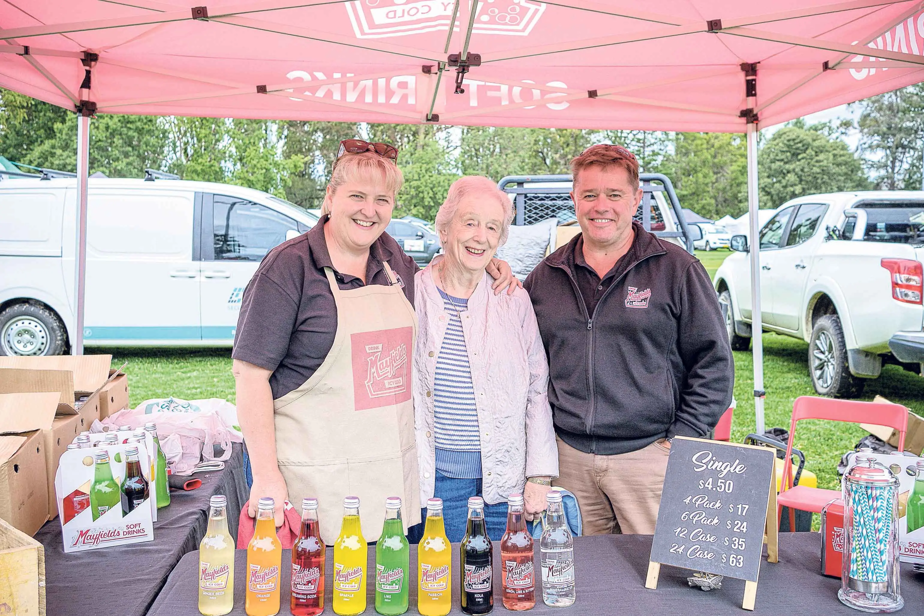 <p>Leanne Golland, Jan Floyd and Peter Golland of Mayfield cordials.</p>\\n