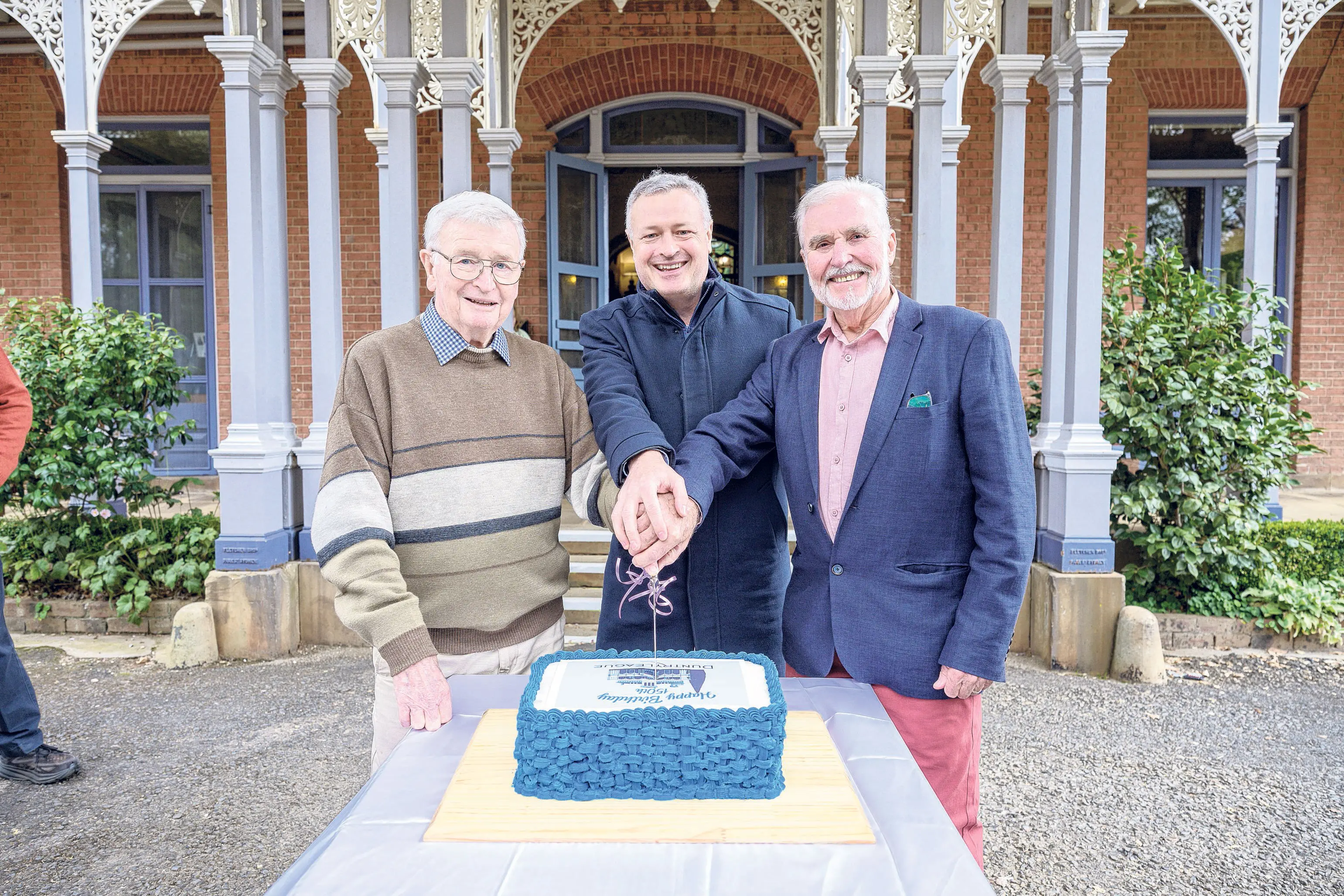 <p>Descendants of James Dalton, Robert Bruce, Hamish Bruce and John Baldwin cutting the celebratory cake for the 150th anniversary of the historic Dalton family home. Photo: Orange City Life. </p>\\n