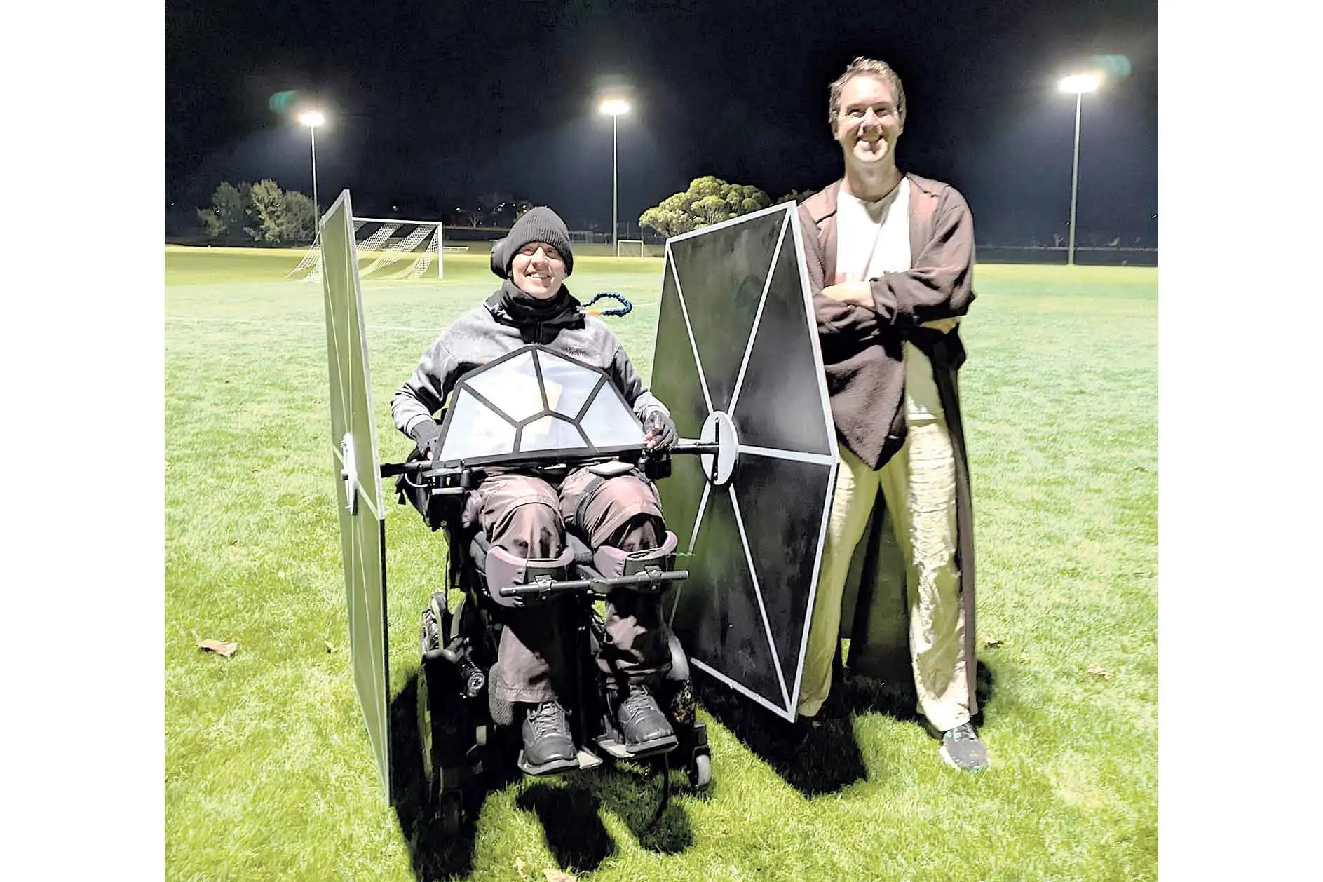 <p>Ready to take-on the Death Star, local medico Steve Peterson with his TIE fighter (and a fellow Jedi) from last year\\u2019s Wings for Life World Run, with this year\\u2019s event on Sunday, May 10. Photos: Supplied</p>\\n