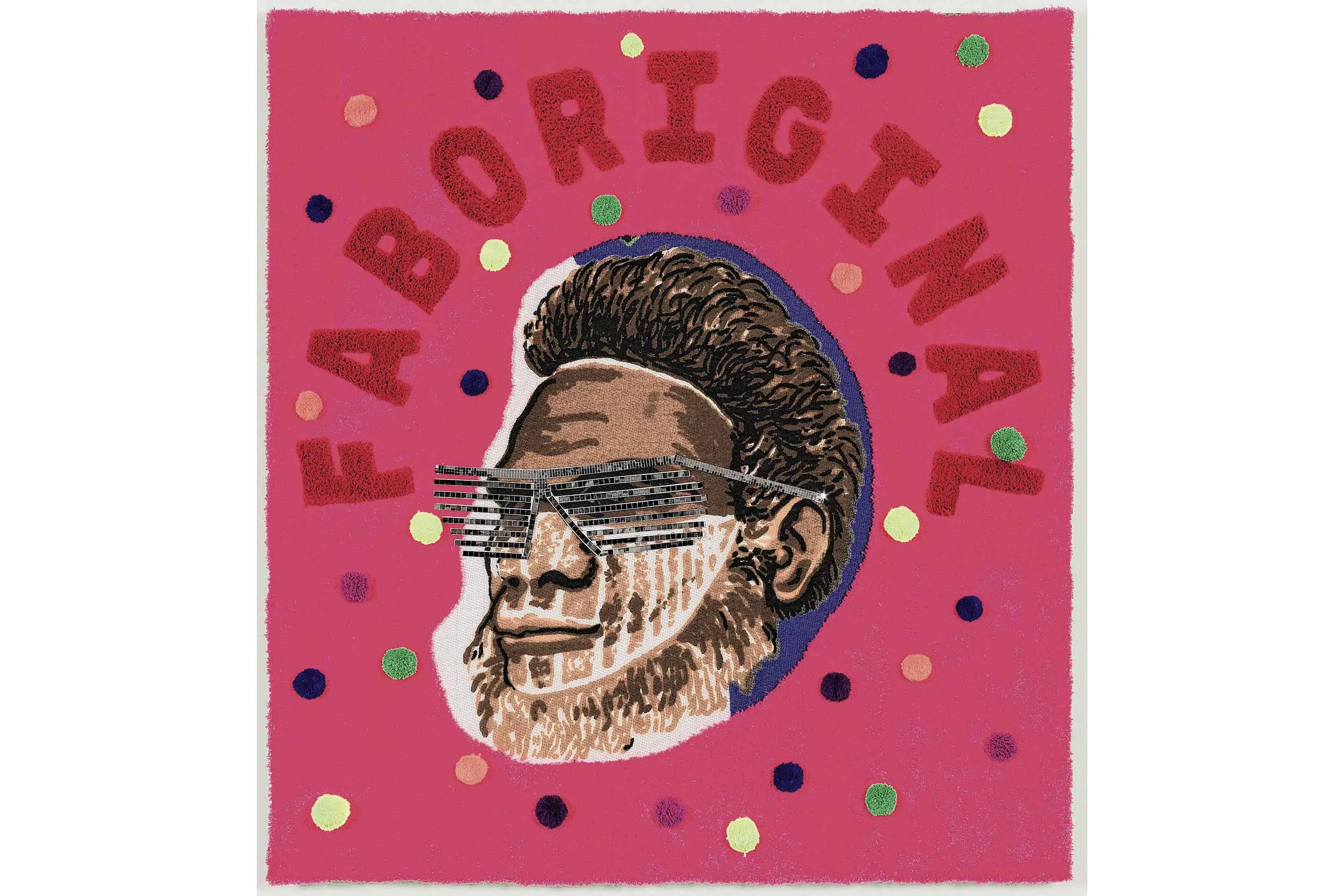 <p>Image: Kait James, Faboriginal 2024. Acrylic yarn, cotton, digital printed cotton, mirror tiles, felt. 150 x 140 x 10 cm. Courtesy of the artist and Neon Parc. Photo: Christian Capurro.</p>\\n