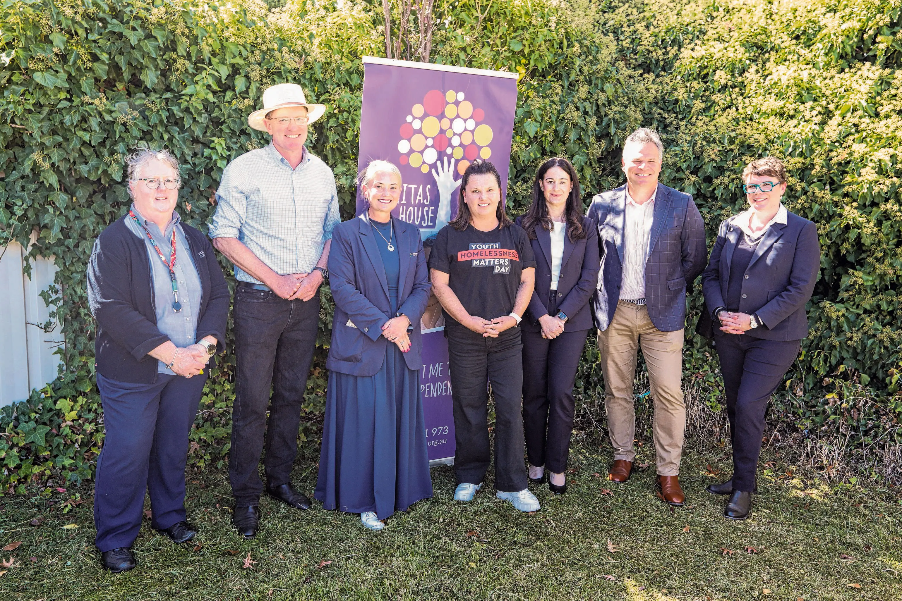 <p>Opening the new transitional housing units in Orange recently: Toni Parker, Community Services and Orchards Manager at Plus Community; Federal Member for Calare Andrew Gee; Orange Deputy Mayor, Tammy Greenhalgh; Jody Pearce, CEO Veritas House; Voula Moutous, Executive Leader of the Housing Australia Future Fund - Crisis and Transitional program; State Member for Orange Phil Donato; and Dr Julie Cunningham, Advisor to Federal Senator Deborah O\\'Neill.</p>\\n