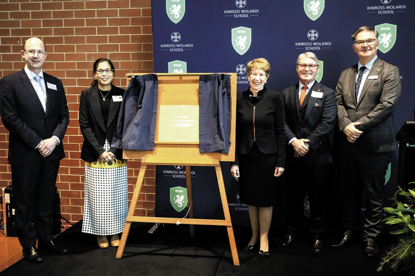 <p>NSW Governor, Margaret Beazley AC KC (third from left) officially opening Wyvern House, seen here with, from left, Immediate Past Chair of School Council, the Reverend Andrew Cunningham; Chair of School Council, Paras Meates; Retired Principal, Dr Andrew Parry; and current Principal, Tim Kelly. Photo: Kirsten Cunningham.</p>\\n