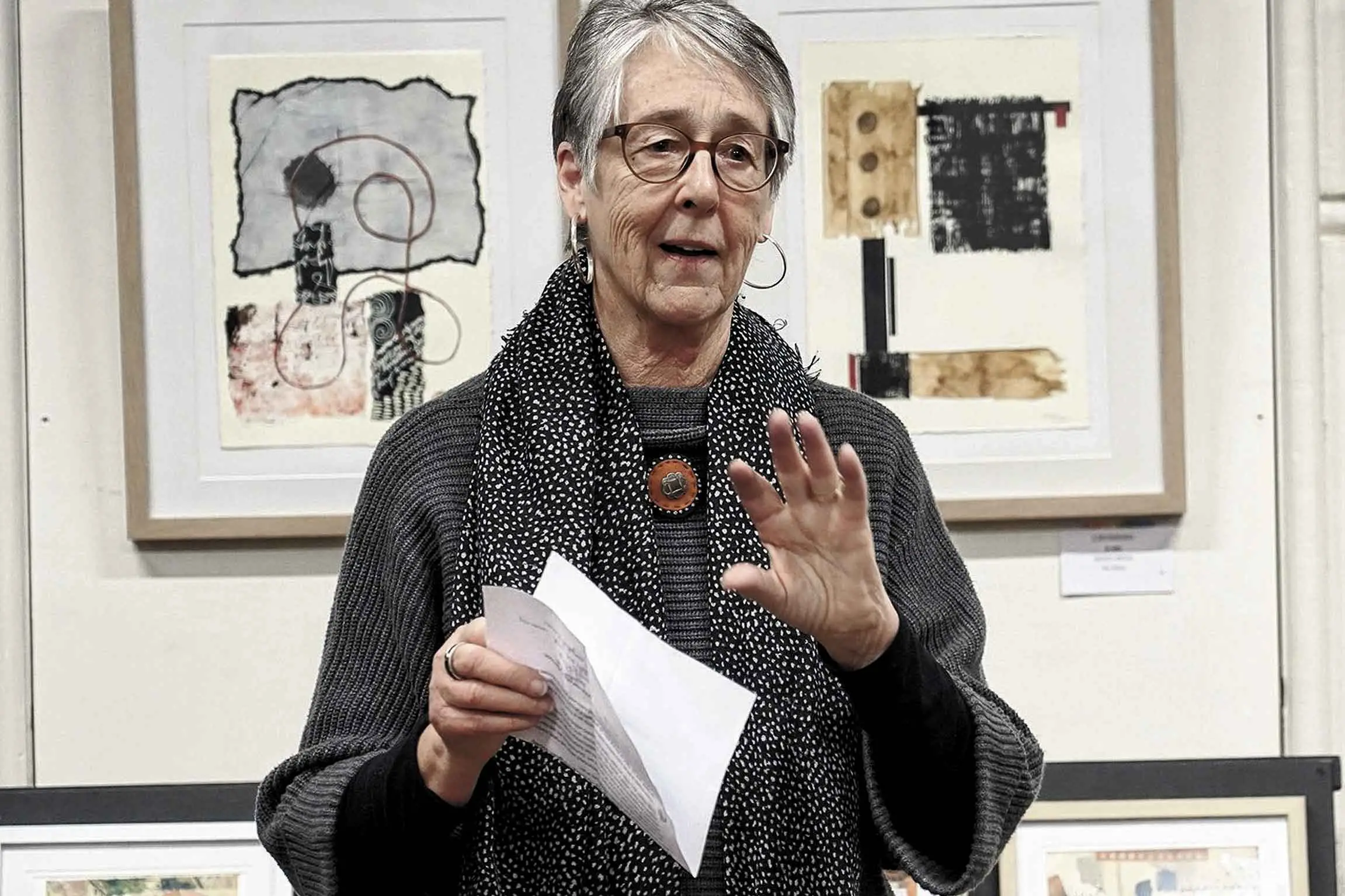 <p>Orange Art Society\\u2019s August Feature Artist, Pat Slinn, at the official opening of her solo exhibition on Sunday, July 26.</p>\\n