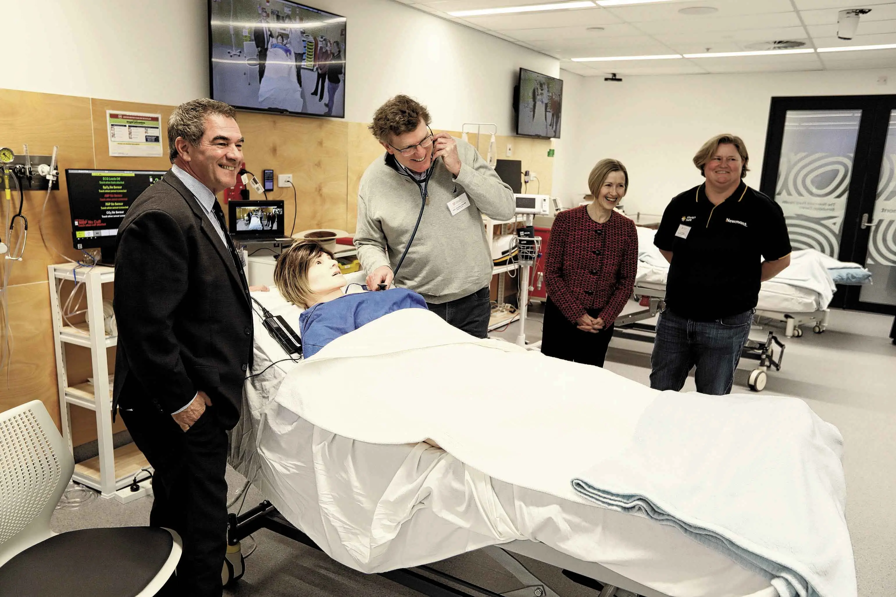 <p>Orange Mayor Tony Mileto, Federal Member Andrew Gee, Charles Sturt Vice-Chancellor Ren\\u00E9e Leon, and Newmont Cadia General Manager, Lori Douglas inspect the new training facility. Photo: Orange City Life. </p>\\n