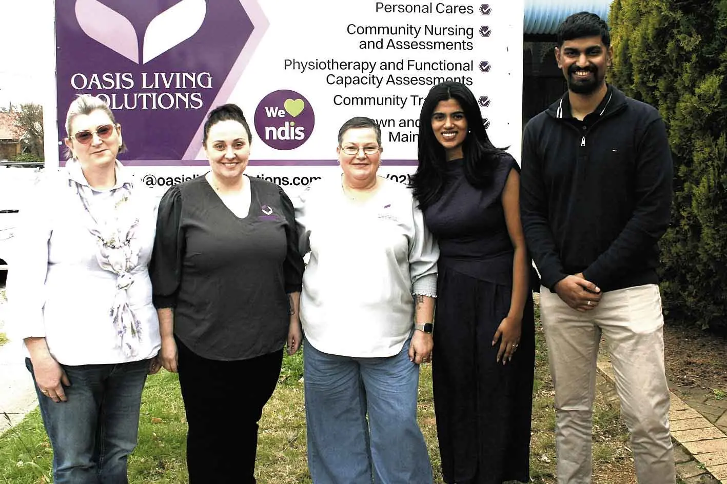 <p> Offering a new, streamlined model for accessing the NDIS, with Oasis Living Solutions, it\\u2019s all about family! Pictured from left, Delivery Manager, Sonya Holmes; Team Leader, Carmen Boye;  Business Development Manager, Amy Wilson; and co-founders, Akhila Muraleekrishnan and Naveen Jost. Photo: Orange City Life. </p>\\n