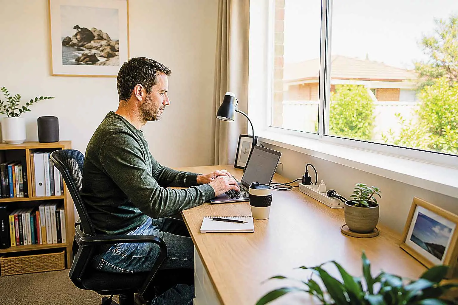 <p>Working from home can cut energy costs by managing heating and cooling, reducing standby power and choosing the right electricity plan.</p>\\n